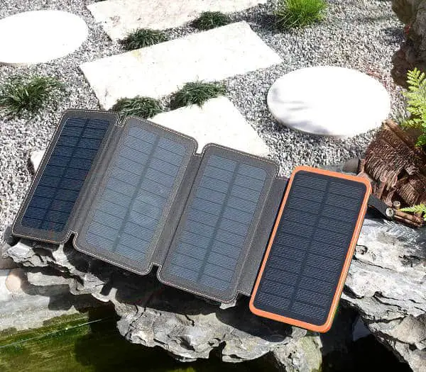 Solar Charger 25000mAh, Hiluckey Outdoor Portable Power Bank with 4 Solar Panels,